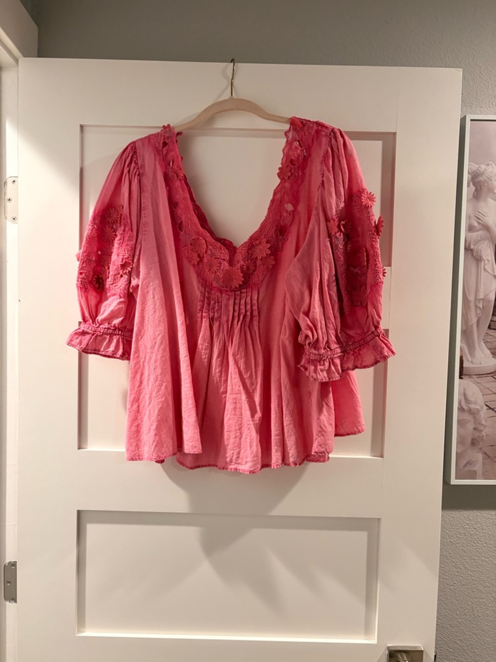 Free People Pink Floral-Appliqué V-Neck Peasant Top - Picture 3 of 3